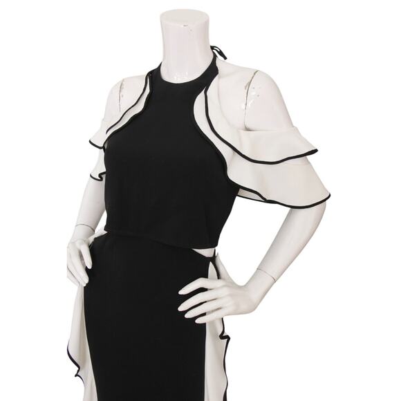 Jonathan Simkhai Ruffle Crepe Halter Off Shoulder Midi Dress 2 - Picture 4 of 13